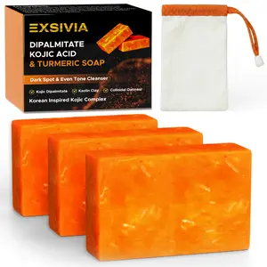 Kojic Acid Dipalmitate & Turmeric Soap Bar for Dull & Uneven Looking Skin, Deep Cleansing Without Dryness, Helps Reduce Body Odor, with Colloidal Oatmeal, Kaolin Clay & Shea Butter, Sulfate-Free Face and Body Cleanser Coconut Gentle
